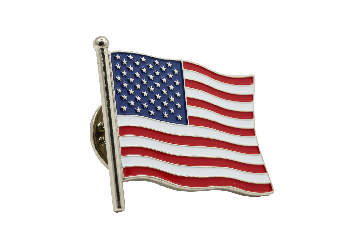 Custom soft enamel pin example - American flag waving lapel pin with red white and blue enamel fill