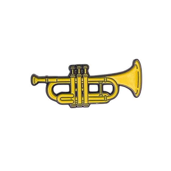 Custom soft enamel pin example - yellow brass trumpet musical instrument design